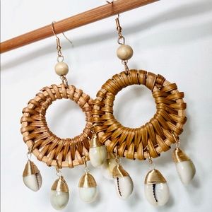 Cowrie Shell Rattan Earrings
